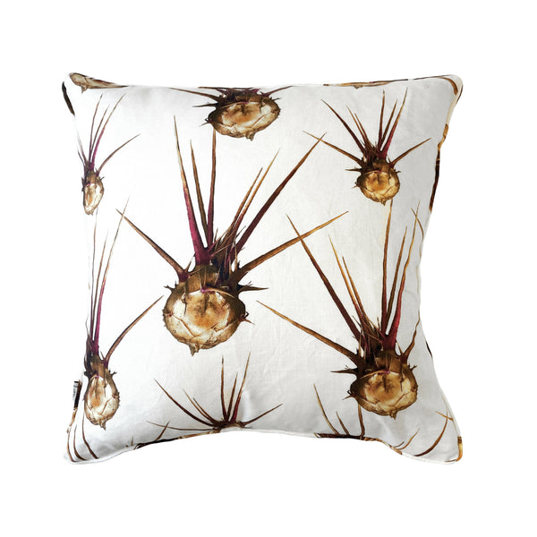 Luxury Irish Linen 50cm Egyptian Thistle Orange & Cream Vibrant Square Cushion