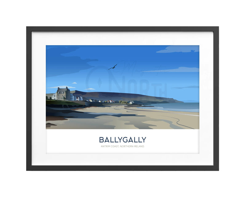 Ballygally, Art Print Travel Poster, Antrim Coast, Northern Ireland, Wedding gift, Christmas Gift