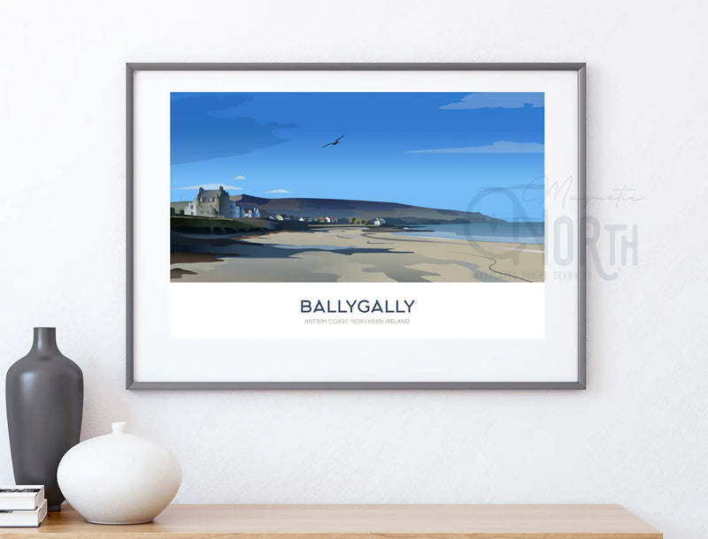 Ballygally, Art Print Travel Poster, Antrim Coast, Northern Ireland, Wedding gift, Christmas Gift