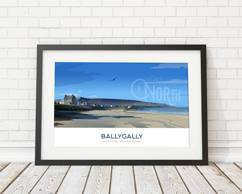 Ballygally, Art Print Travel Poster, Antrim Coast, Northern Ireland, Wedding gift, Christmas Gift