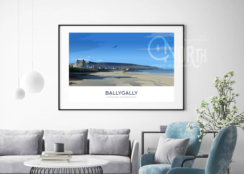 Ballygally, Art Print Travel Poster, Antrim Coast, Northern Ireland, Wedding gift, Christmas Gift