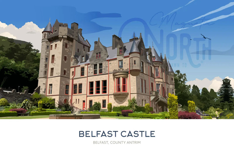 Belfast Castle, Art Print Travel Poster, Co. Antrim, Northern Ireland, Ireland, Travel Print, Wedding gift, Christmas Gift