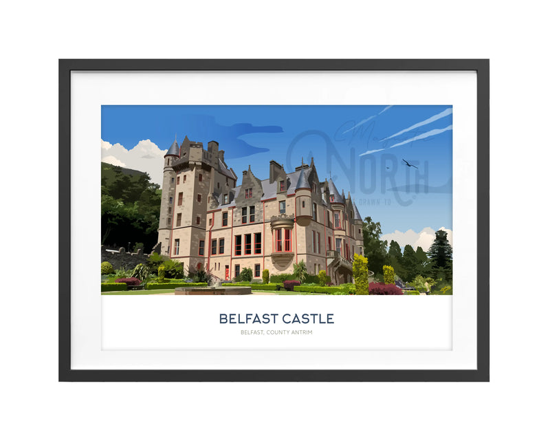 Belfast Castle, Art Print Travel Poster, Co. Antrim, Northern Ireland, Ireland, Travel Print, Wedding gift, Christmas Gift