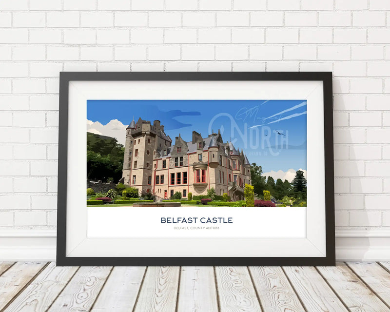 Belfast Castle, Art Print Travel Poster, Co. Antrim, Northern Ireland, Ireland, Travel Print, Wedding gift, Christmas Gift