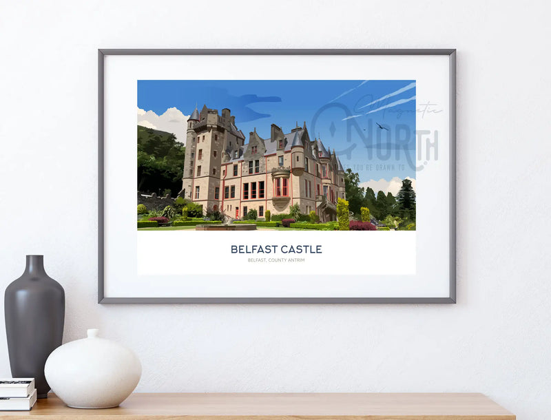 Belfast Castle, Art Print Travel Poster, Co. Antrim, Northern Ireland, Ireland, Travel Print, Wedding gift, Christmas Gift