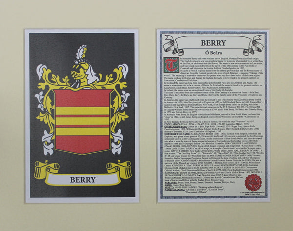 Berry - Irish American Surname Coat of Arms Family Crest Heraldry