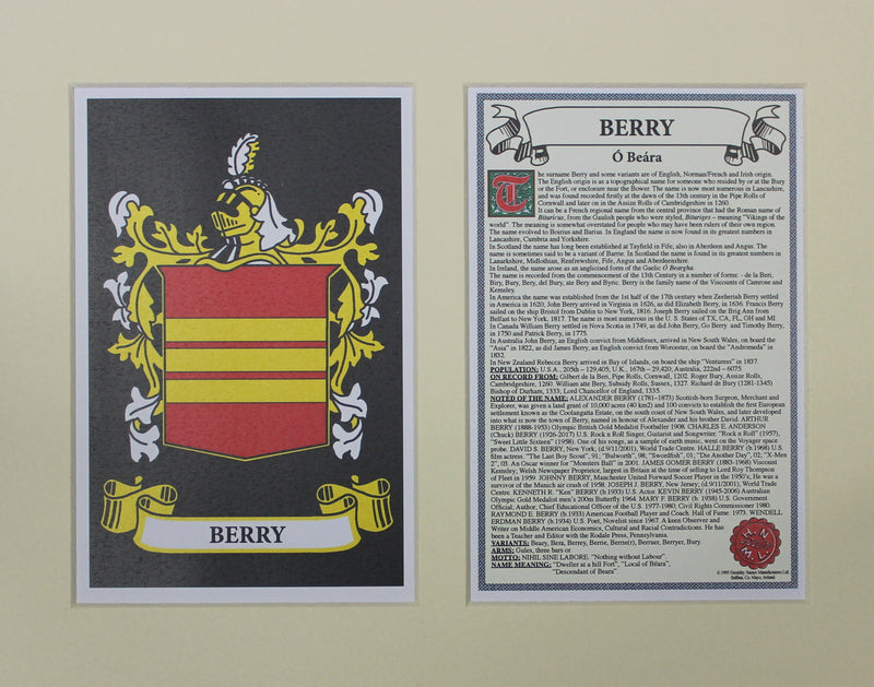 Berry - Irish American Surname Heraldry