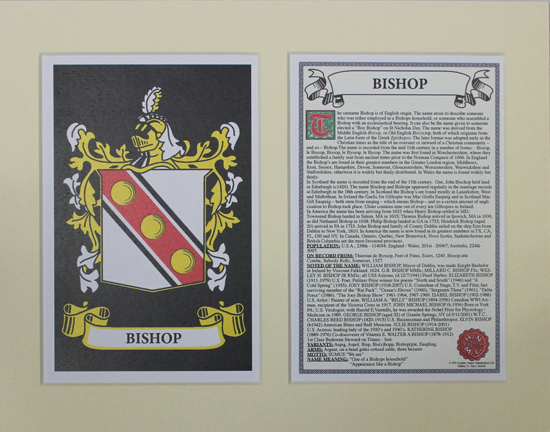 Bishop - Irish Surname Coat of Arms Family Crest Heraldry