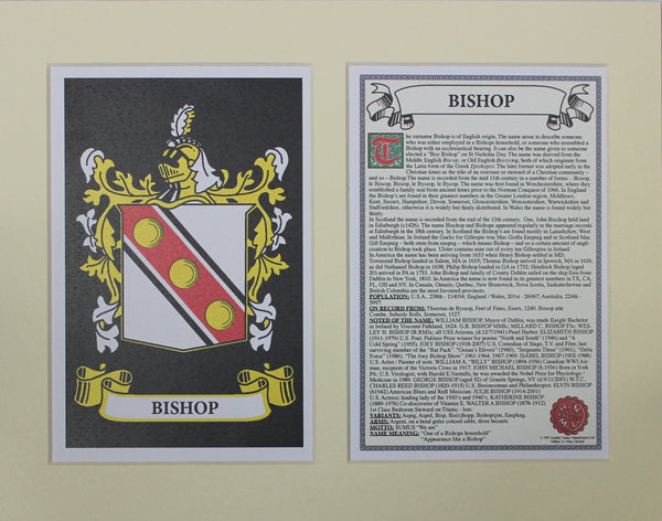 Bishop - Irish American Surname Coat of Arms Family Crest Heraldry