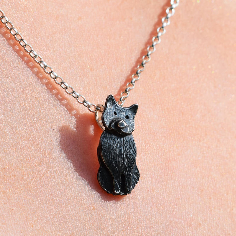 black cat necklace, black cat jewellery, black cat gift for her, black cat gift for woman, cat necklace, cat pendant, cat jewellery, gift for cat lover, black cat christmas present