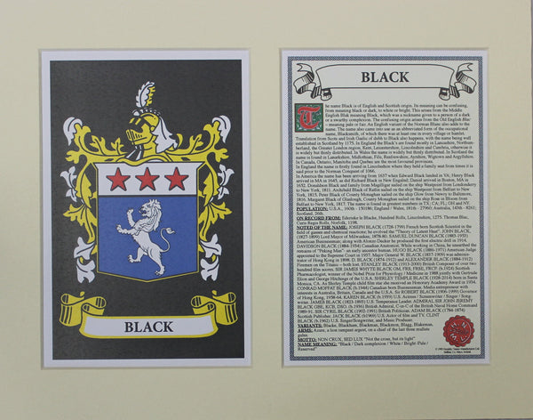 Black - Irish American Surname Coat of Arms Family Crest Heraldry