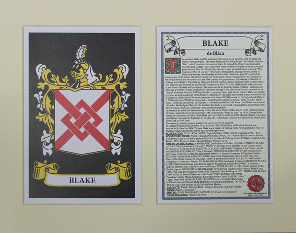 Blake - Irish Surname Coat of Arms Family Crest Heraldry