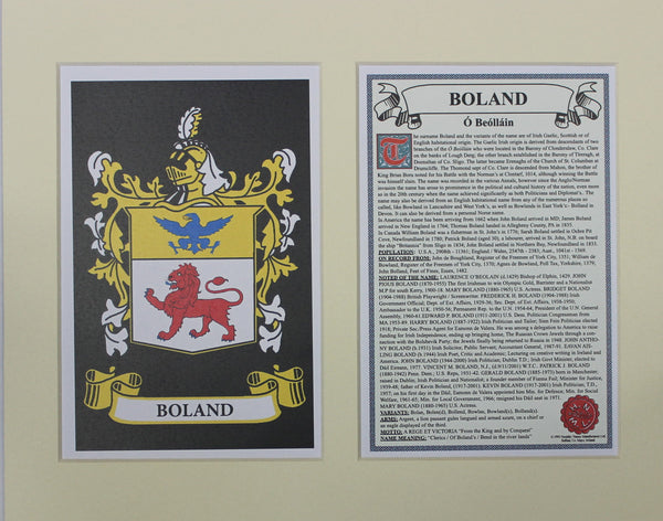 Boland - Irish American Surname Coat of Arms Family Crest Heraldry