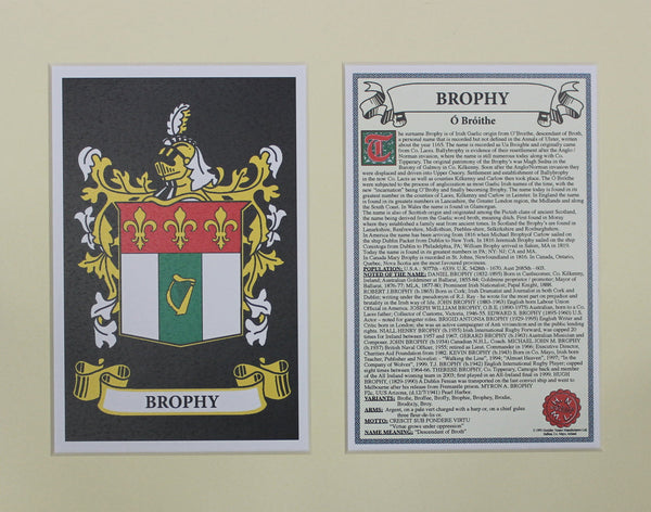 Brophy - Irish American Surname Coat of Arms Family Crest Heraldry