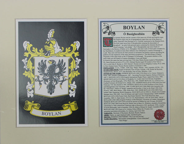 Boylan - Irish Surname Coat of Arms Family Crest Heraldry