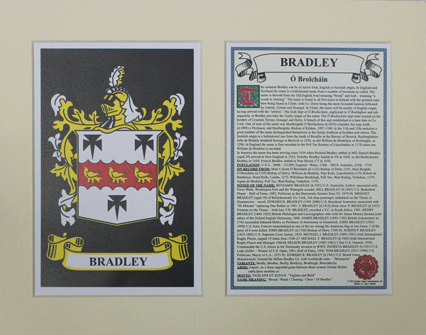 Bradley - Irish American Surname Coat of Arms Family Crest Heraldry