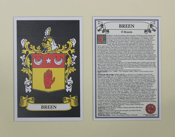 Breen - Irish American Surname Coat of Arms Family Crest Heraldry