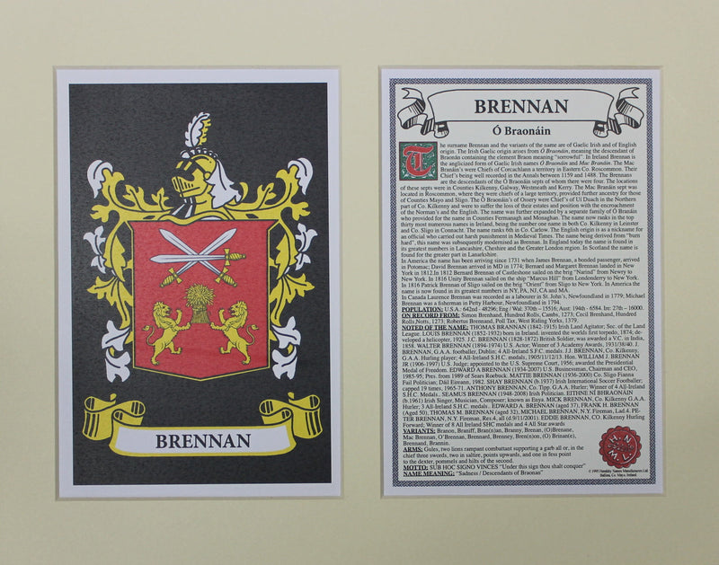 Brennan - Irish Surname Coat of Arms Family Crest Heraldry