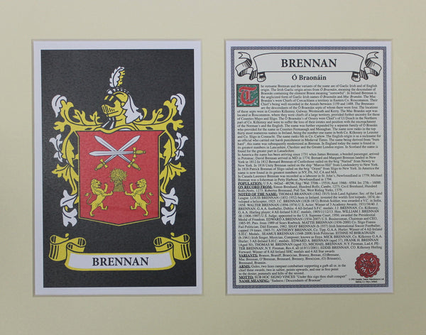 Brennan - Irish American Surname Coat of Arms Family Crest Heraldry