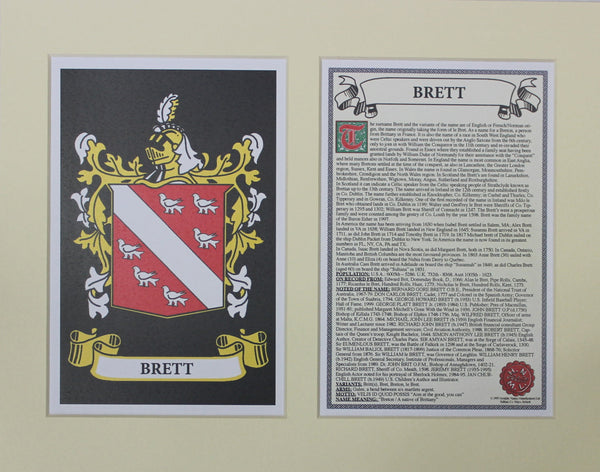 Brett - Irish American Surname Coat of Arms Family Crest Heraldry