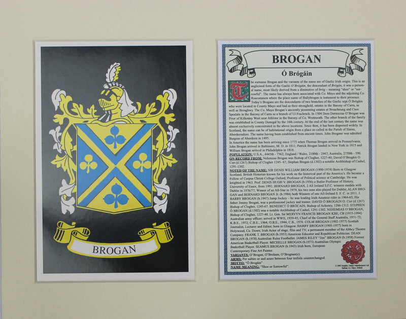 Brogan - Irish Surname Coat of Arms Family Crest Heraldry