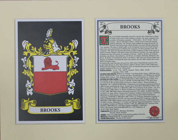 Brooks - Irish American Surname Coat of Arms Family Crest Heraldry