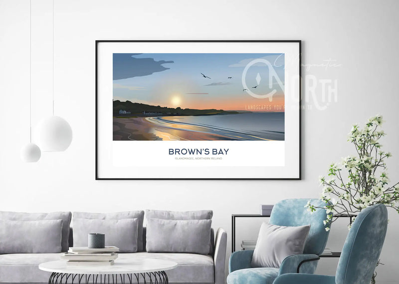 Brown's Bay, Art Print Travel Poster, Antrim Coast, Northern Ireland, Ireland, Travel Print, House, Wedding gift, Christmas Gift