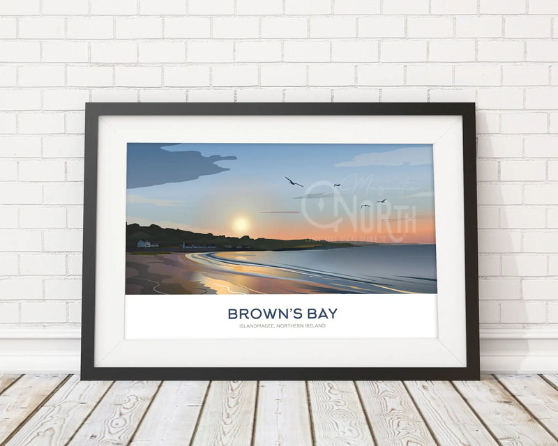 Brown's Bay, Art Print Travel Poster, Antrim Coast, Northern Ireland, Ireland, Travel Print, House, Wedding gift, Christmas Gift