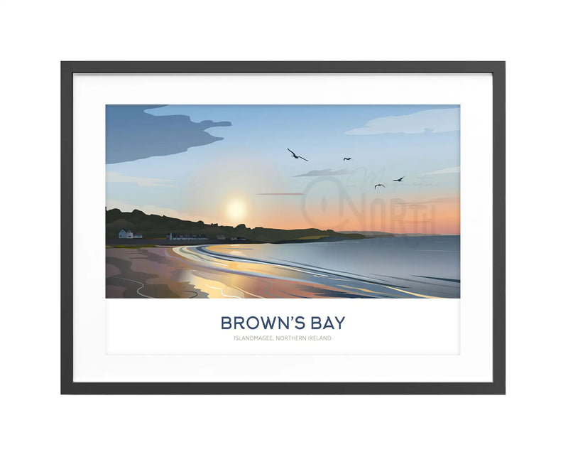 Brown's Bay, Art Print Travel Poster, Antrim Coast, Northern Ireland, Ireland, Travel Print, House, Wedding gift, Christmas Gift