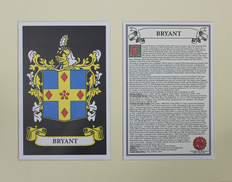 Bryant - Irish Surname Coat of Arms Family Crest Heraldry