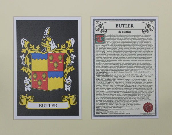 Butler - Irish Surname Coat of Arms Family Crest Heraldry