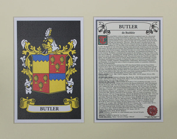 Butler - Irish American Surname Coat of Arms Family Crest Heraldry