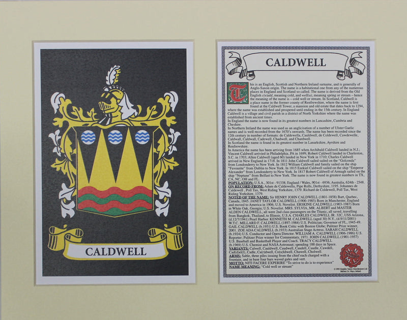 Caldwell - Irish Surname Coat of Arms Family Crest Heraldry