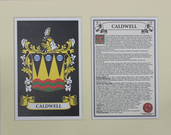 Caldwell - Irish American Surname Coat of Arms Family Crest Heraldry