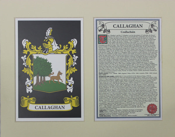 Callaghan - Irish American Surname Coat of Arms Family Crest Heraldry