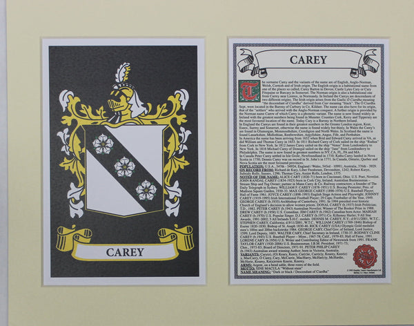 Carey - Irish American Surname Coat of Arms Family Crest Heraldry