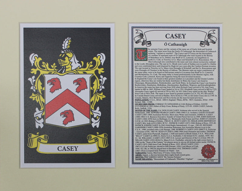 Casey - Irish Surname Coat of Arms Family Crest Heraldry