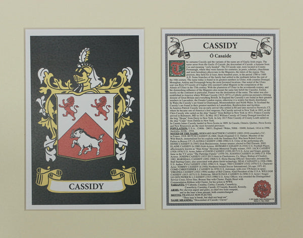 Cassidy - Irish American Surname Coat of Arms Family Crest Heraldry