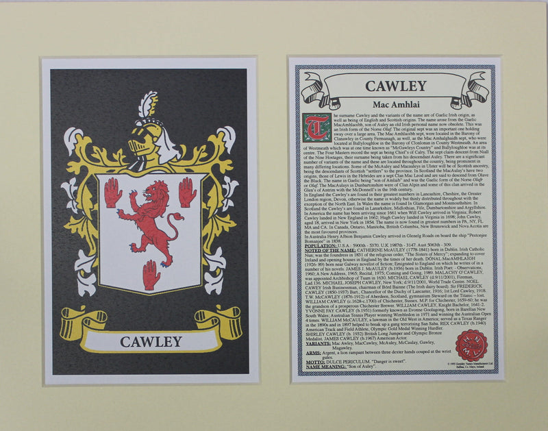 Cawley - Irish Surname Coat of Arms Family Crest Heraldry