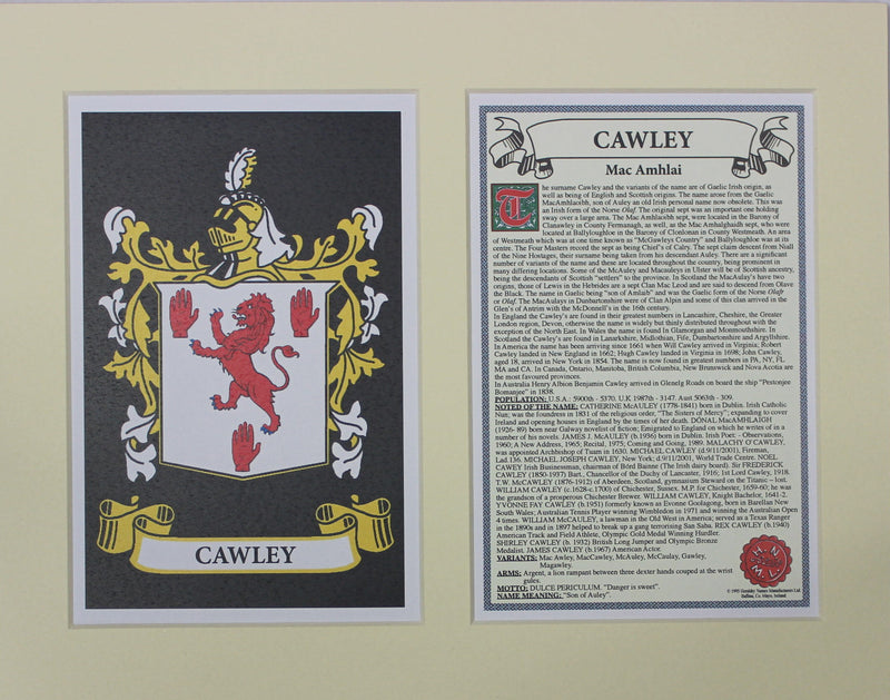 Cawley - Irish American Surname Coat of Arms Family Crest Heraldry