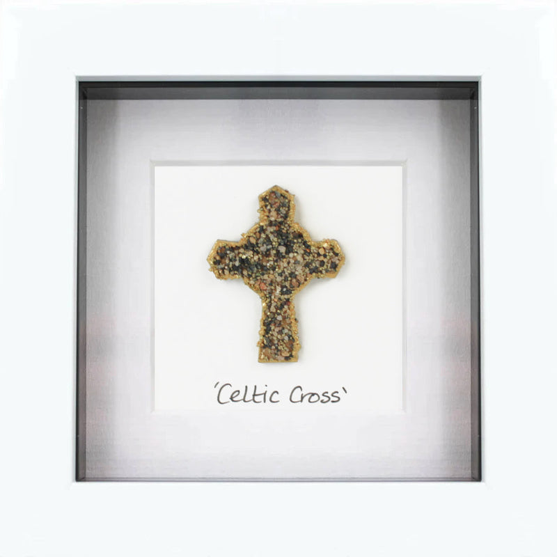Celtic Cross Knot Irish Pebble Art Frame