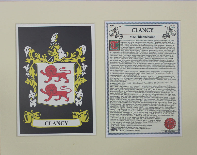 Clancy - Irish Surname Coat of Arms Family Crest Heraldry