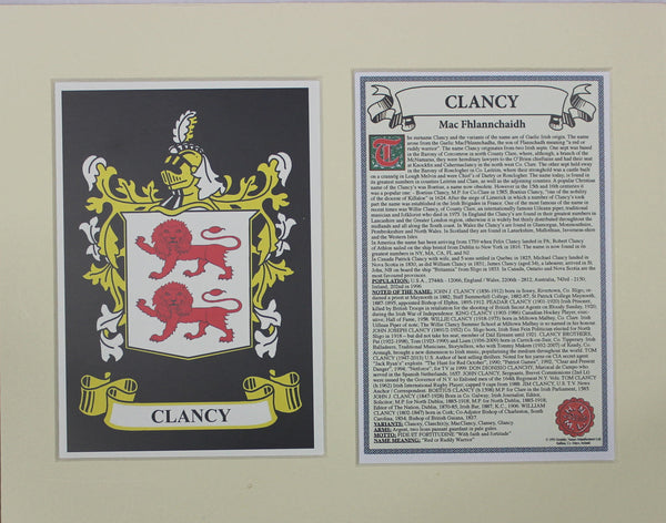 Clancy - Irish American Surname Coat of Arms Family Crest Heraldry