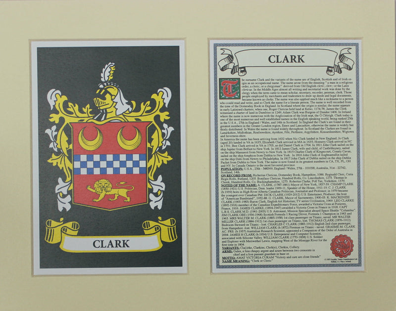 Clark - Irish Surname Coat of Arms Family Crest Heraldry