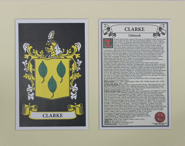 Clarke - Irish American Surname Coat of Arms Family Crest Heraldry
