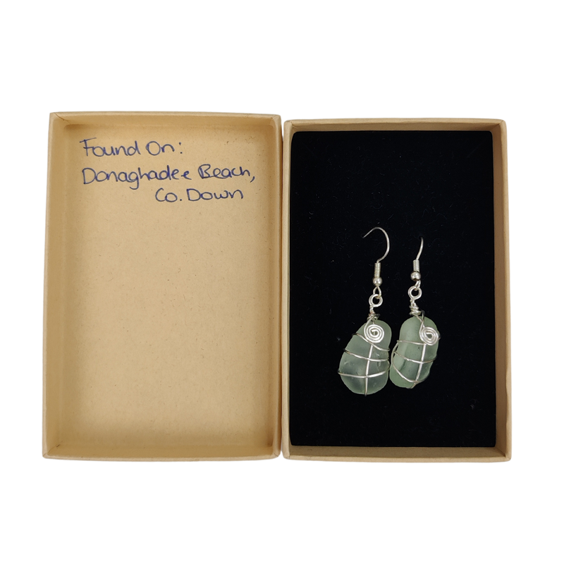 Green Sea Glass Earrings with Irish-Style Metal Wire – Sea Glass From Donaghadee Beach