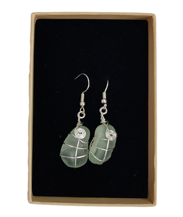 Green Sea Glass Earrings with Irish-Style Metal Wire – Sea Glass From Donaghadee Beach