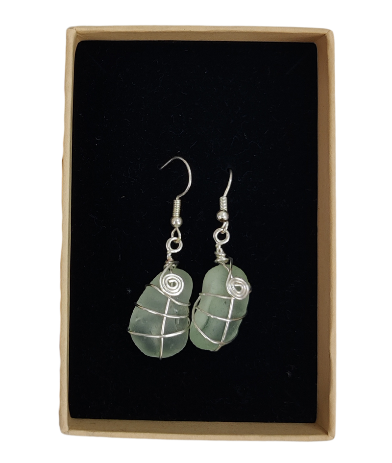 Green Sea Glass Earrings with Irish-Style Metal Wire – Sea Glass From Donaghadee Beach