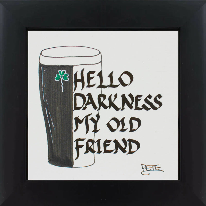 Hello Darkness - Guinness Pint Sea Glass Art Frame