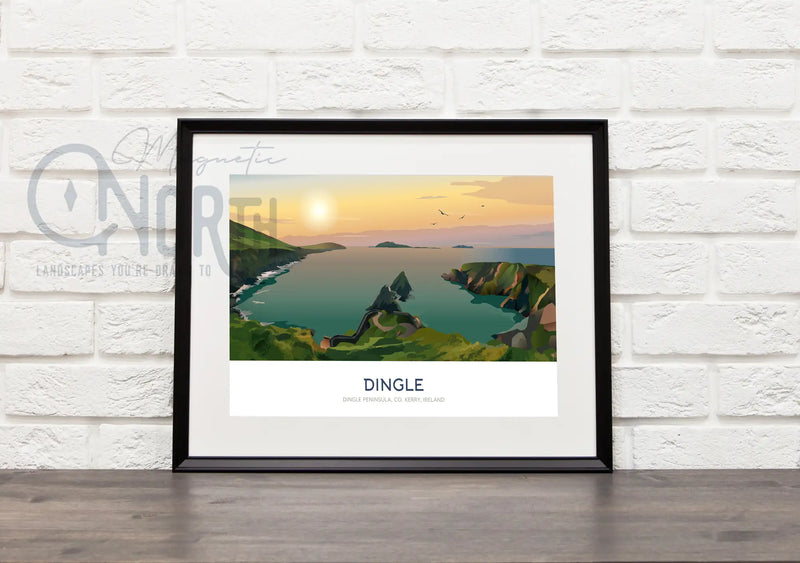 Dingle Peninsula, Art Print Travel Poster, Co. Kerry, Ireland, Wedding gift, Christmas Gift